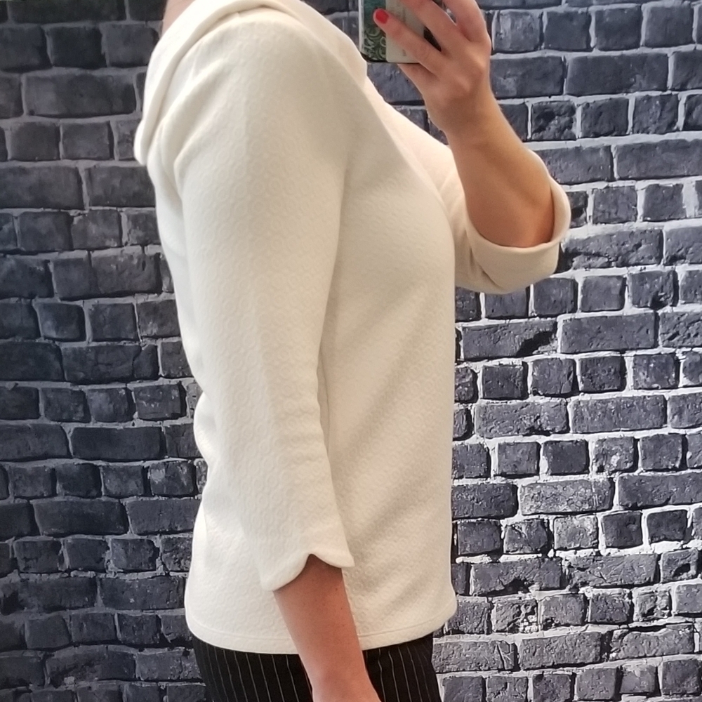 Folded Boatneck Cream 3/4 Sleeve Top